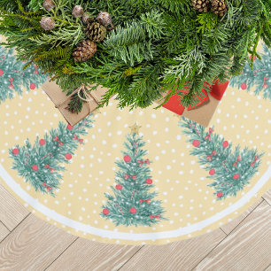 Traditional Winter Snow Yellow Christmas Tree Brushed Polyester Tree Skirt