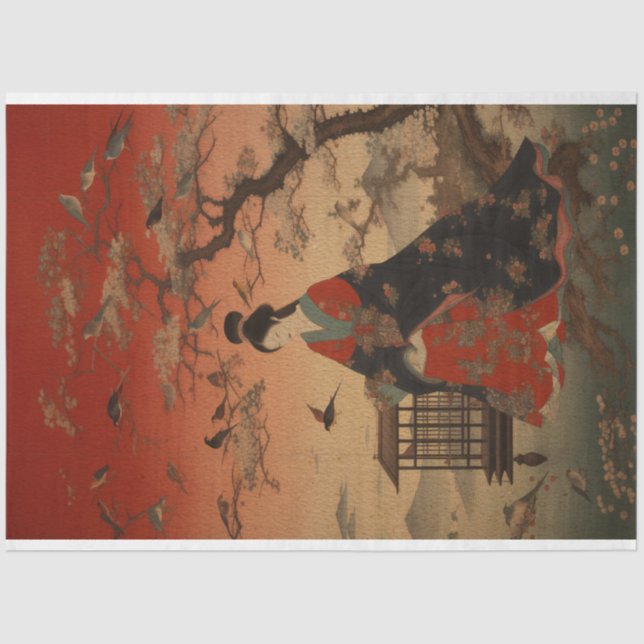 Traditional Woodblock Japan Women Portrait Tissue Paper (Front)