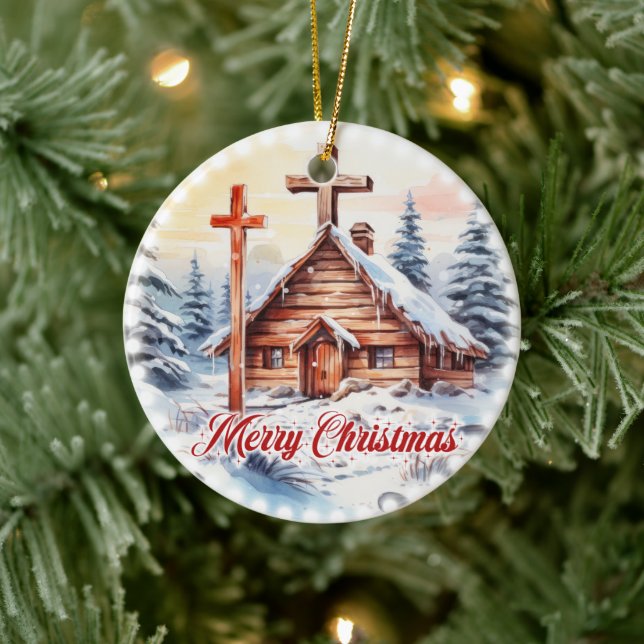 Traditional wooden Christian church festive lights Ceramic Tree Decoration (Tree)