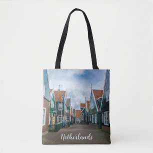 Traditional wooden houses in Marken village Tote Bag