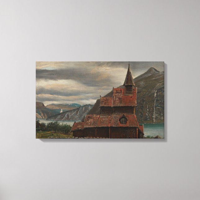 Traditional Wooden Stave Church in Norway Canvas Print (Front)