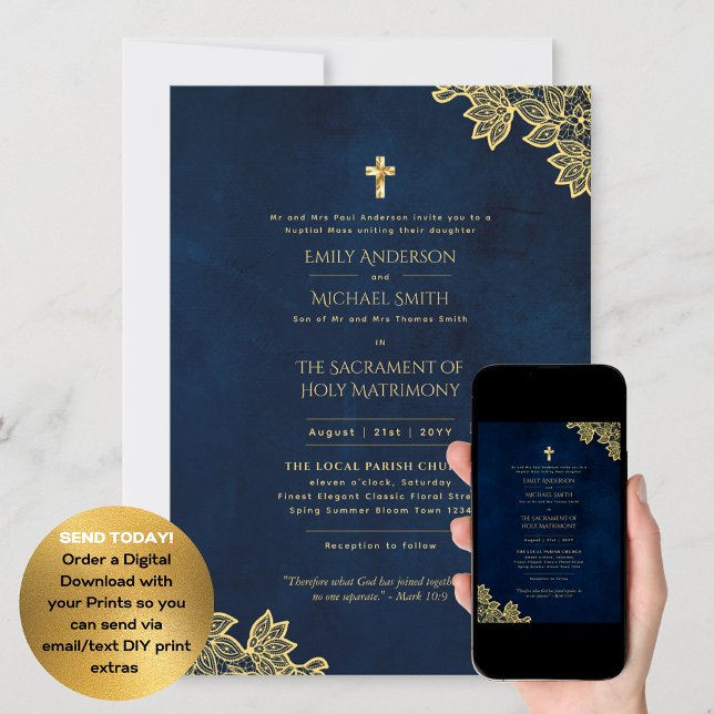 Traditional Wording Catholic Wedding Nuptial Mass Invitation (Creator Uploaded)