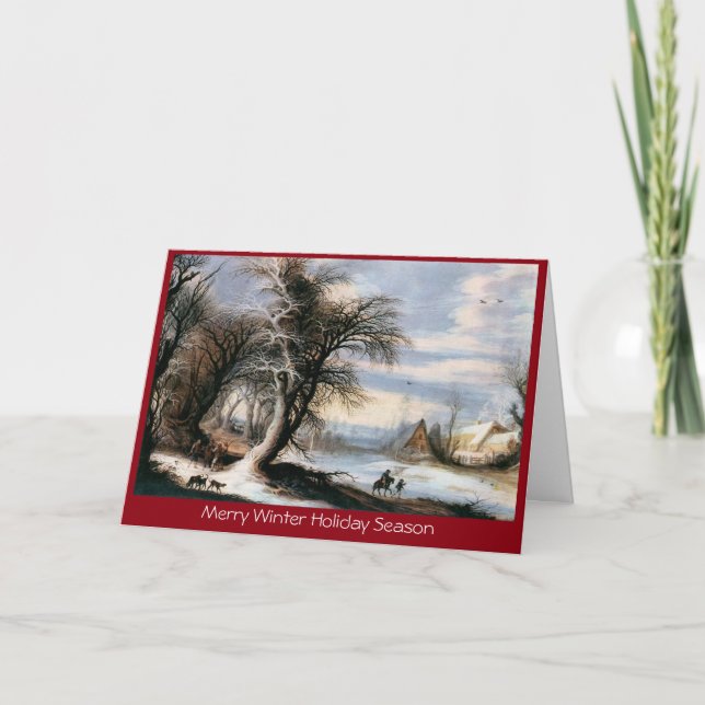 Traditional Xmas winter lanscape New Year greeting Holiday Card (Front)