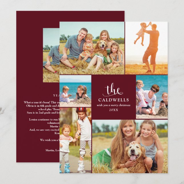 Traditional Year In Review Photo Collage | Red Holiday Card (Front/Back)