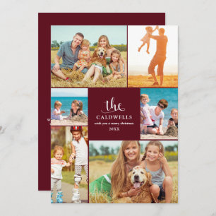 Traditional Year In Review Photo Collage Red Holiday Card