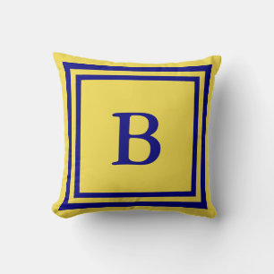 Traditional Yellow and Navy Blue Monogram Cushion