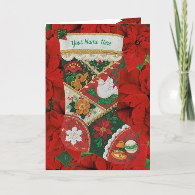 Traditional Yuletide Christmas Holiday Stocking Th Thank You Card (Front)