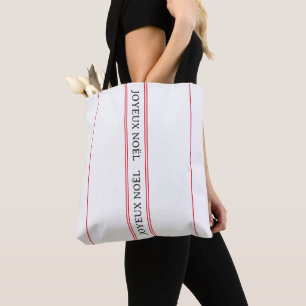 TraditionalFrench Joyeux Noël Red Stripe Christmas Tote Bag
