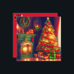 Traditionally Vintage style Christmas tree, firepl Holiday Card<br><div class="desc">This Holiday Card features a traditionally Christmas decorated room with Christmas tree,  fireplace,  gifts and many beautiful details in classic green,  red and gold colours. Wish your loved ones (family,  friends,  colleagues) a Merry Christmas with this beautiful card! Designed with AI based on my idea.</div>
