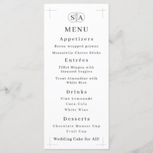 Tradtional Cross & Rings Monogrammed Wedding Menu