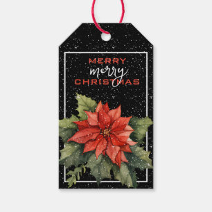 Tradtional Red Christmas Poinsettia with Snow Gift Tags
