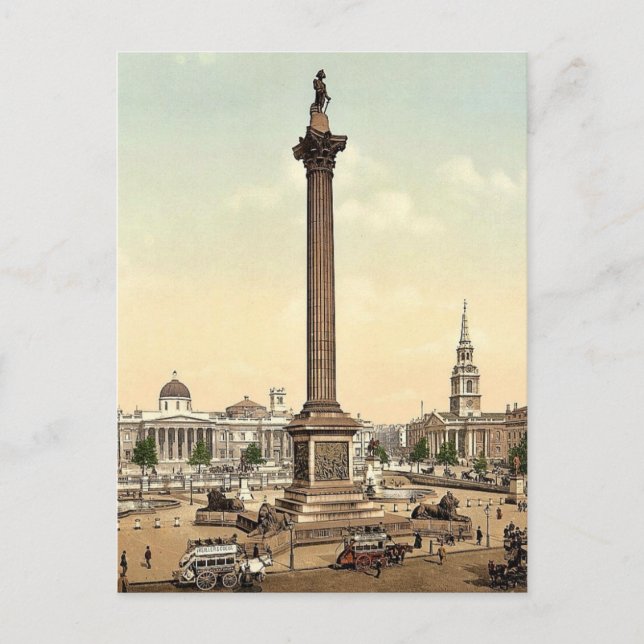 Trafalgar Square and National Gallery, London, Eng Postcard (Front)