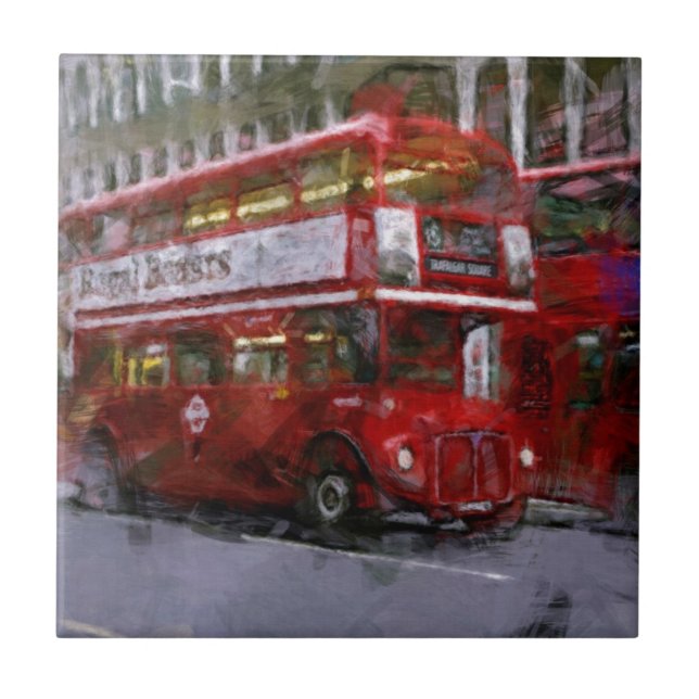 Trafalgar Square Red Double-decker Bus, London, UK Tile (Front)
