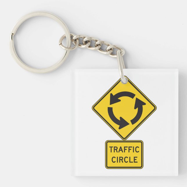 Traffic Circle Road Sign Yellow Diamond Key Ring (Front)