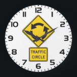 Traffic Circle Road Sign Yellow Diamond Large Clock<br><div class="desc">Keep track of time with a modern industrial twist using this traffic circle road sign wall clock. This functional decor piece features the iconic yellow and black roundabout symbol as the clock face, making it a standout addition to a garage, man cave, office, or classroom. It is a thoughtful gift...</div>