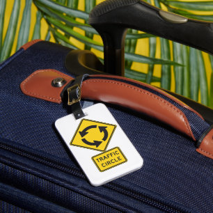 Traffic Circle Road Sign Yellow Diamond Luggage Tag