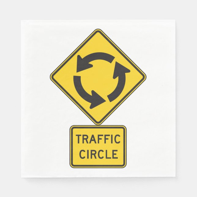 Traffic Circle Road Sign Yellow Diamond Napkin (Front)