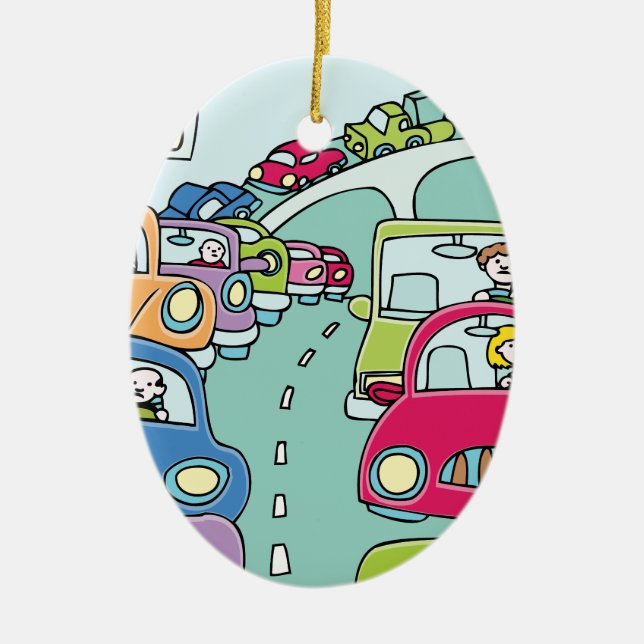 Traffic Jam People Ceramic Tree Decoration (Front)