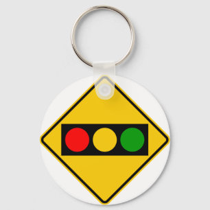 Traffic Light Ahead Highway Sign Key Ring