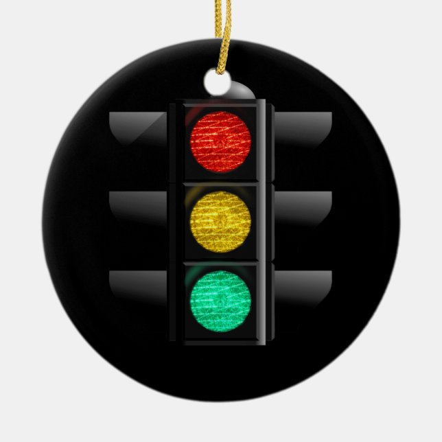 Traffic light Red Yellow Green Ceramic Tree Decoration (Front)