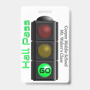 Traffic Light School Hall Pass ID Badge