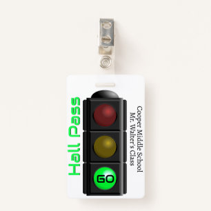 Traffic Light School Hall Pass ID Badge