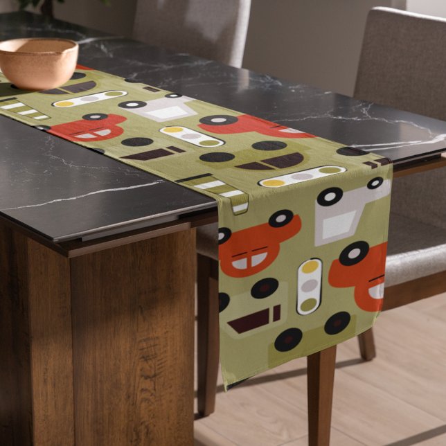 Traffic Lights Orange Cars Pattern Long Table Runner (toy car  table runner)