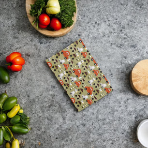 Traffic Lights Orange Cars Pattern Tea Towel