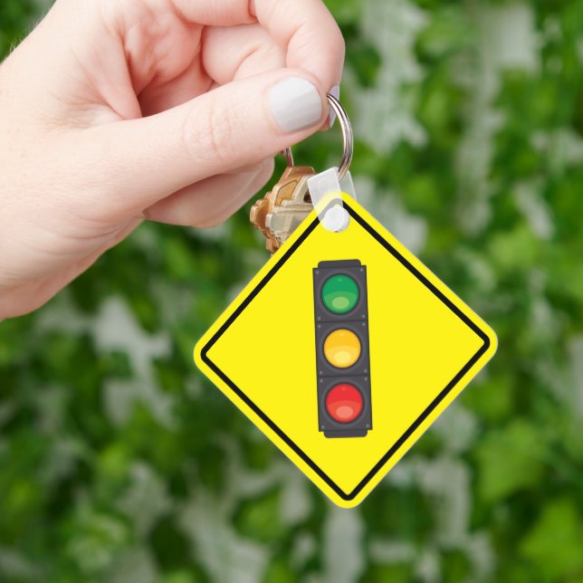 Traffic Signal Metal Square Keychain (Hand)
