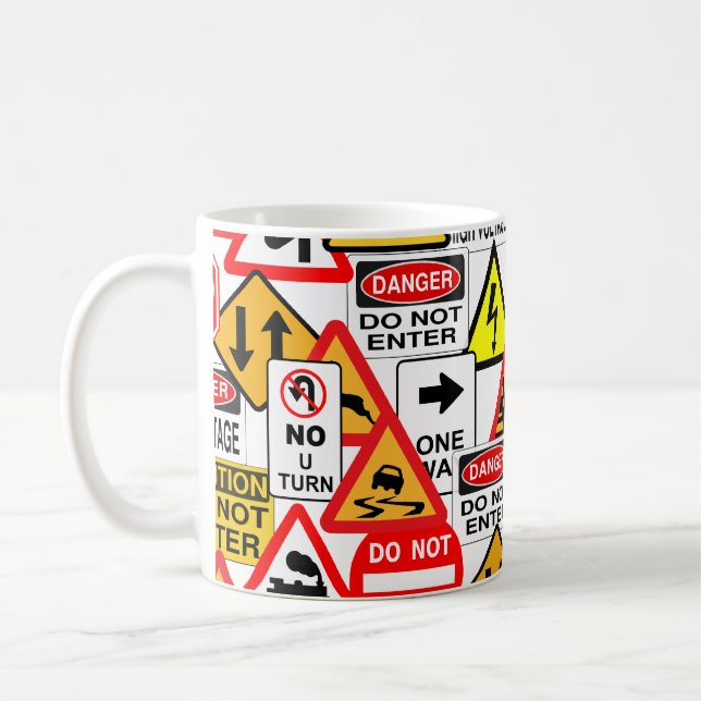 Traffic signs mug - choose style & colour (Left)