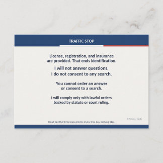 Traffic Stop Card, Glove Box Reminder, 2-Sided