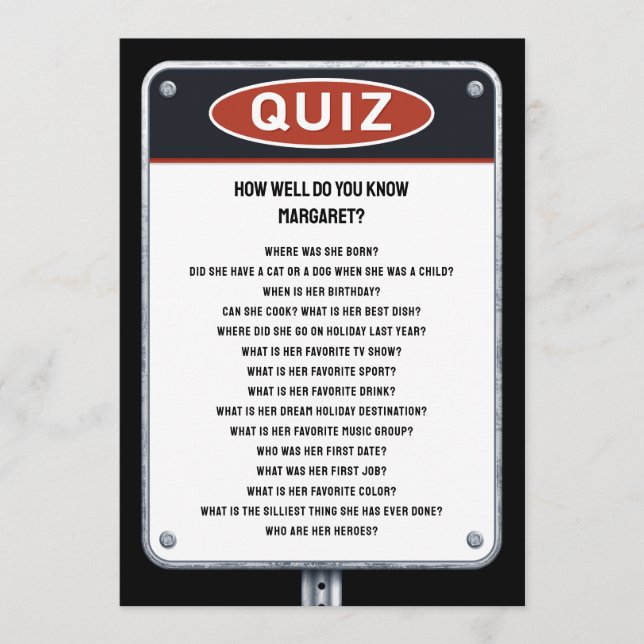 Traffic themed Party Quiz Party with sign Invitation (Front)