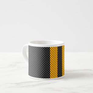 Traffic Yellow Racing Stripes Carbon Fibre Style Espresso Cup