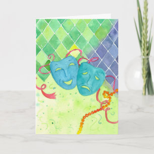 Tragedy Comedy Masks Happy Mardi Gras Card