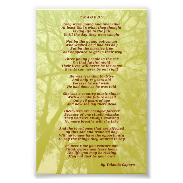 Tragedy Photo Enlargement Print (Front)