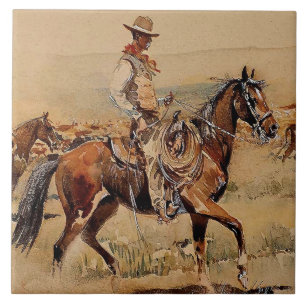 “Trail Drive”  2 Western Art by Edward Borein Tile