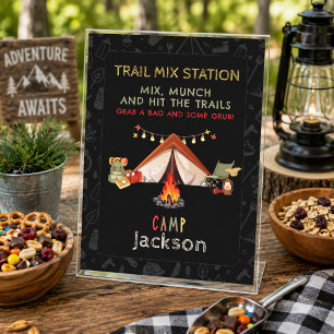 Trail Mix Station Sign for Camping Birthday Party