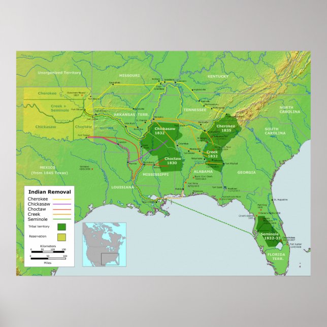 Trail of Tears Native American Relocation Map Poster (Front)