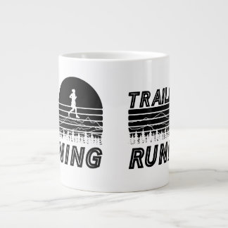 Trail running in the sunset with mountains large coffee mug