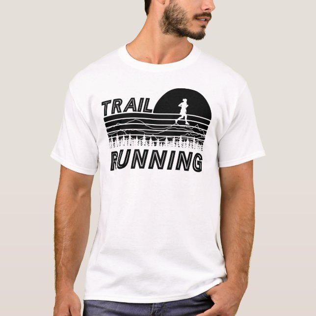Trail running in the sunset with mountains T-Shirt (Front)