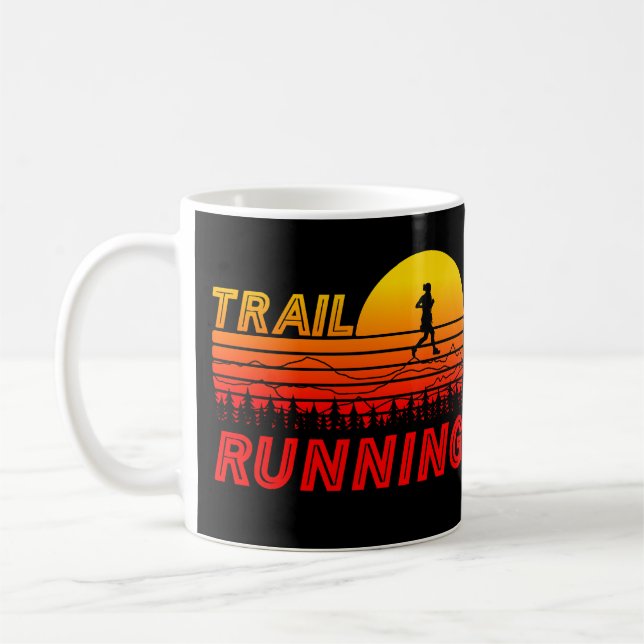 Trail running orange sunset with mountains coffee mug (Left)