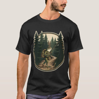 Trail Walker Frog Fisher Retro Outdoor Badge T-Shirt