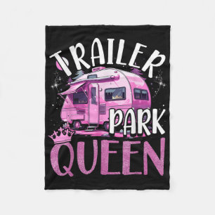 Trailer Park Queen Funny Camping Pink Trailer Cara Fleece Blanket