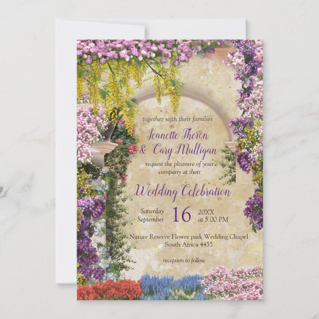 Trailing flowers on a Gold-looking splendour  Invitation (Front)