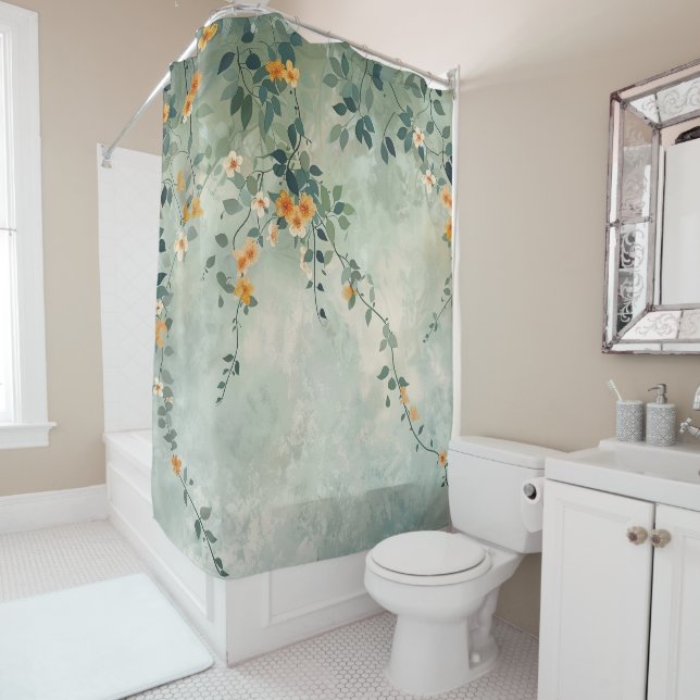 Trailing Vine With Orange Flowers Shower Curtain (In Situ)