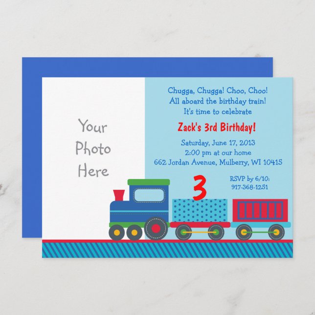 Train 1st Birthday Invitation (Front/Back)