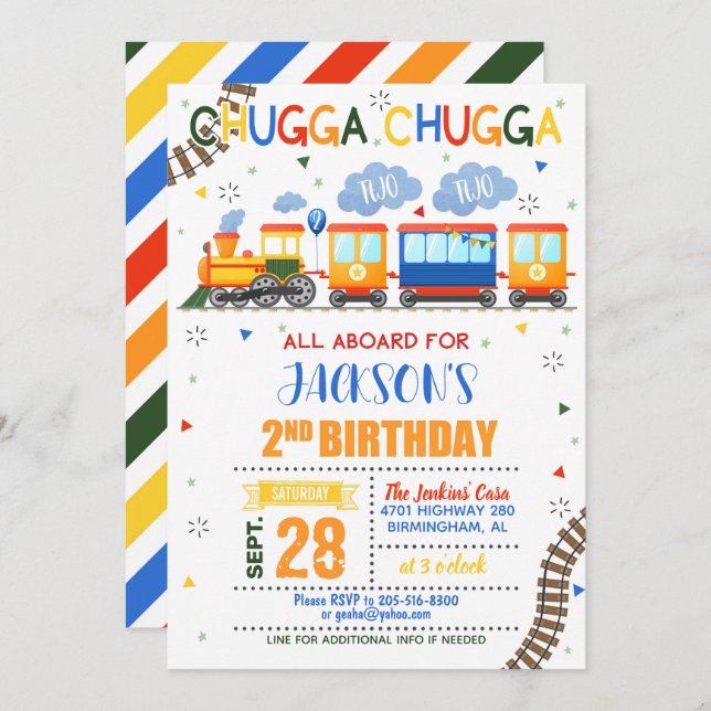 Train 2nd Birthday Invitation - Boy (Front/Back)