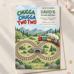 Train 2nd Birthday Invitation, Chugga Chugga Two Invitation
