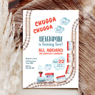 Train 2nd Birthday Invite Boy Chugga Two Party 