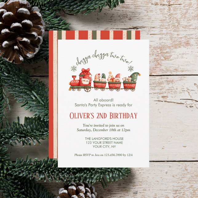 Train 2nd Birthday Watercolor Santa Party Express Invitation (Creator Uploaded)